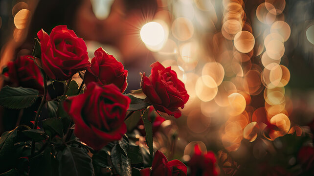 A bouquet of red roses with a blurry background