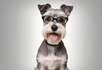a schnauzer with small square glasses looking pleased   isolated on a transparent background - obrazy, fototapety, plakaty
