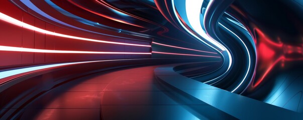 Futuristic red and blue neon tunnel