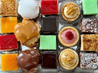 appetizing delicious varied colored pastries