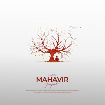 illustration Of Mahavir Jayanti, Celebration of Mahavir birthday ,Religious festival in Jainism greeting card, banner, poster, tree. vector illustration.