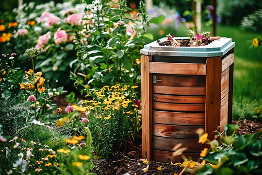 Composteur en bois pour les d&eacute;chets organiques et alimentaires