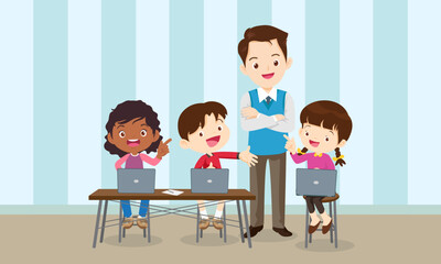 teacher and kids learning computer technology education courses