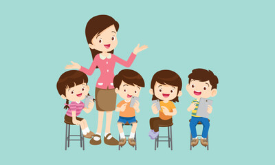 teacher and kids learning computer technology education courses