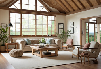 beautiful house interior design farmhouse country side living room with natural material and color schematic bright and comfort contemporary mood an tone interior house design showcase background