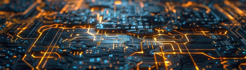 The complex pattern of a circuit board, illustrating the texture of technology and innovation, - obrazy, fototapety, plakaty
