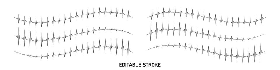 Editable stroke heart diagram set, black EKG line, cardiogram, heartbeat line vector design to use for healthcare, healthy lifestyle, medical laboratory, cardiology project.
