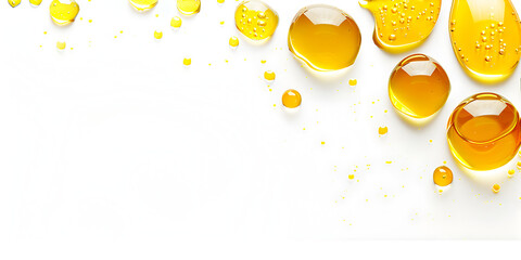 A white background with three oil drops and the word " olive " on it, White Background with Olive Oil Drops and Text: Healthy Ingredient