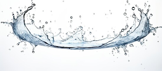A liquid splash on a white background, resembling art. The water droplets form a circle, creating an elegant event with drinkware and glass twigs