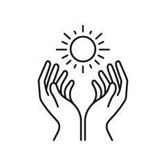 Vector image of human hands, palms raised to the sun.
