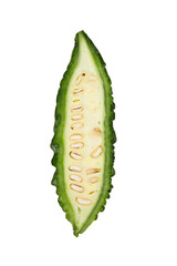 Fresh green bitter gourd. Half of bitter gourd isolated on transparent background.