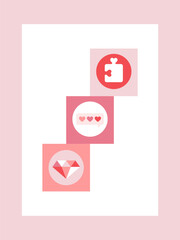 Valentine's Day card. Card, banner, poster. Mosaic greeting, invitation card. Abstract geometric background. Template greeting cards, banners, sale. Vector illustration in flat style