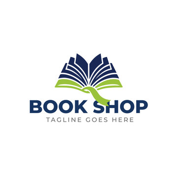 Open book page education logo with bookmark ribbon