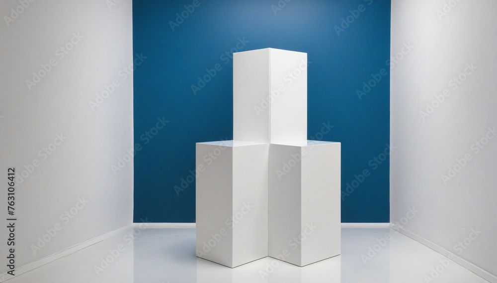 Poster white podium display stand with empty space for sample product placement