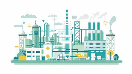 Cartoon of eco-friendly industrial factory.