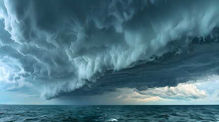 A dramatic cloud formation, with a foreboding atmosphere as the background, during a powerful squall line