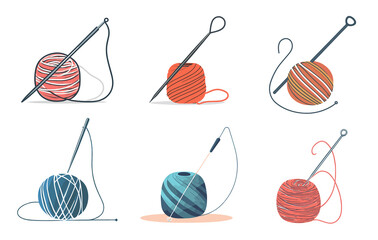 Set of Crochet Hook and Yarn Icons Vector Illustrations