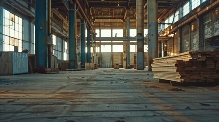 Industrial timber building materials - obrazy, fototapety, plakaty
