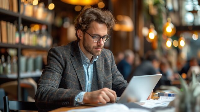 an university professor working on thesis with laptop and document paper at library, Generative Ai