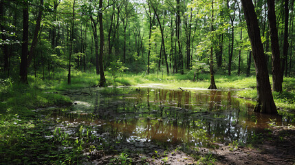Fototapeta na wymiar Wetland forest land in the summer. ..