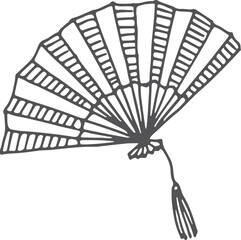 Paper fan doodle. Traditional summer accessory icon