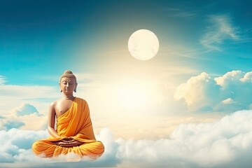 The Buddha meditated on the day the sky was bright and beautifully natural and copy space - generative ai
