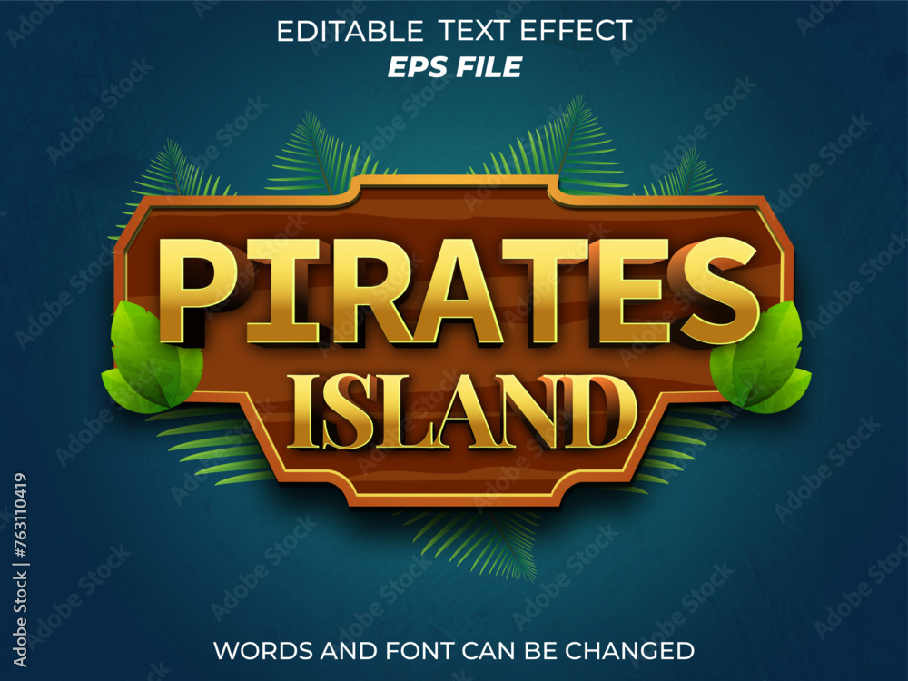 Poster pirates island text effect, font editable, typography, 3d text for medieval fantasy rpg games. vecto