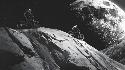 Man on mountain bike on the moon