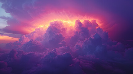 A photo of thunderclouds, with an eerie purple glow as the background, during an impending thunderstorm