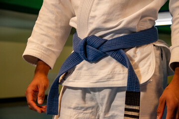 martial arts in this case jiu jitsu where you can see details of the kimono, blue belt, sweeps,...