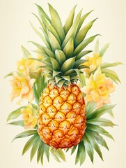 Pineapple light watercolor, spring, wild flower, wild animal