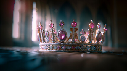 Opulent crown reminiscent of King David's era, with purple jewels representing royalty, set against a sacred backdrop.
