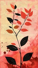 Abstract plant illustration with red and pink tones