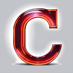 Dynamic Red Neon Capital Letter C Icon: Modern Typography Design.(Generative AI)