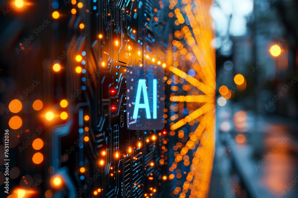 Poster a computer motherboard with a state-of-the-art ai processor. ai generative.