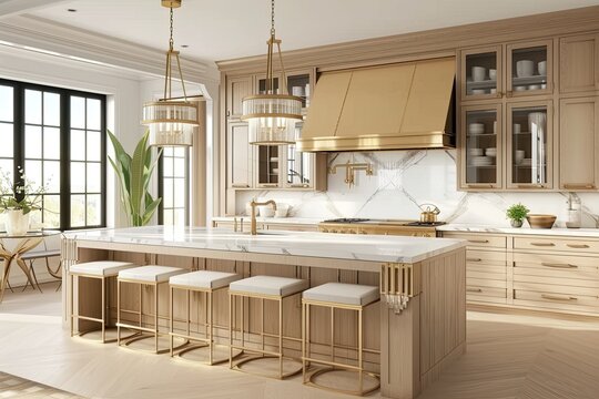 Free photo kitchen interior design with wooden furniture