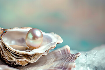 Obraz na płótnie Canvas Close-up of a pearl in an oyster emphasizing luxury and natural elegance, ideal for jewelry promotion.