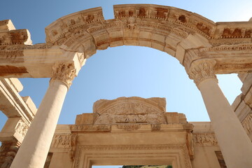 The elaborate arches of the Temple of Hadrian at Ephesus, near Selcuk, Turkey