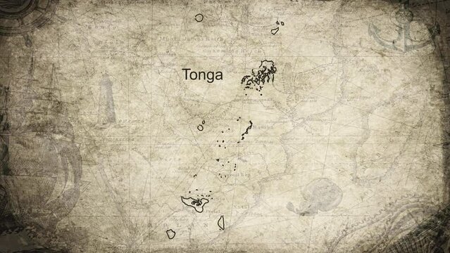 Tonga map drawn on a cartography background sheet of paper