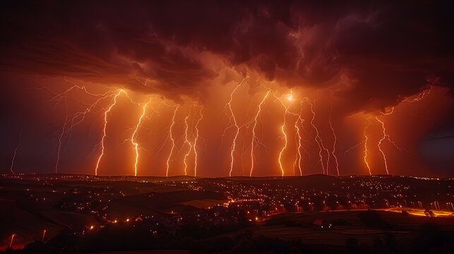 A photo of lightning bolts, with jagged streaks illuminating the sky as the background, during a raging storm
