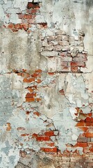 Aged wall texture with peeling paint and exposed bricks