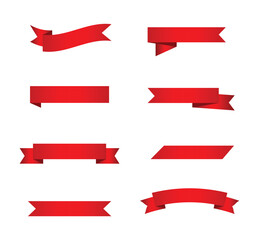 Set of red ribbon banner on white