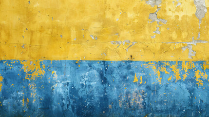Yellow and blue painted grunge wall background ..