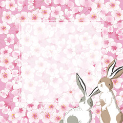 벚꽃과 토끼들이 있는 벡터 프레임 일러스트레이션				