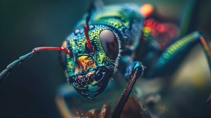 Close-up of a colorful jewel beetle - macro insect photography - obrazy, fototapety, plakaty