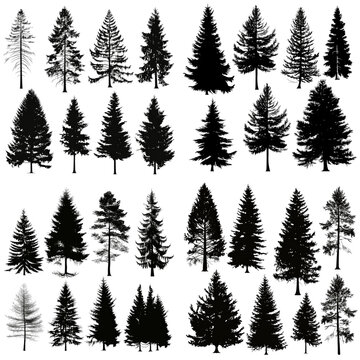 set of silhouette pine trees 