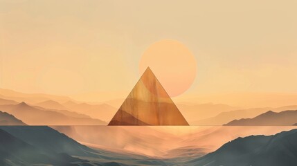 Surreal desert landscape with a floating pyramid