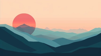 Abstract landscape with mountains and sunset