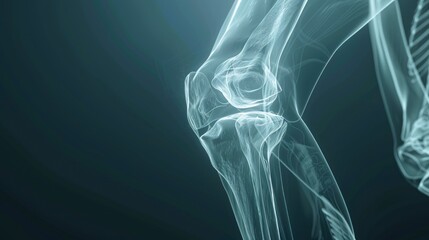 X-ray of a human knee, 3D render, medical advertisement banner, free space for text