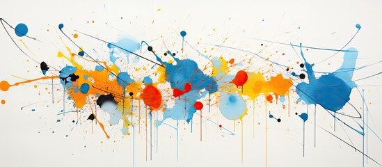 An artistic illustration of vibrant paint splashes on a white canvas, resembling a colorful circle....